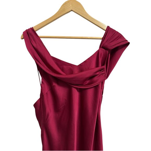 Fame and Partners draped satin wine red midi dress size 6 - Picture 2 of 6